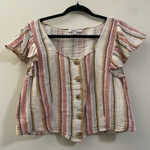 American Eagle Summer Breeze Flutter Sleeve Crop Top -‎ M